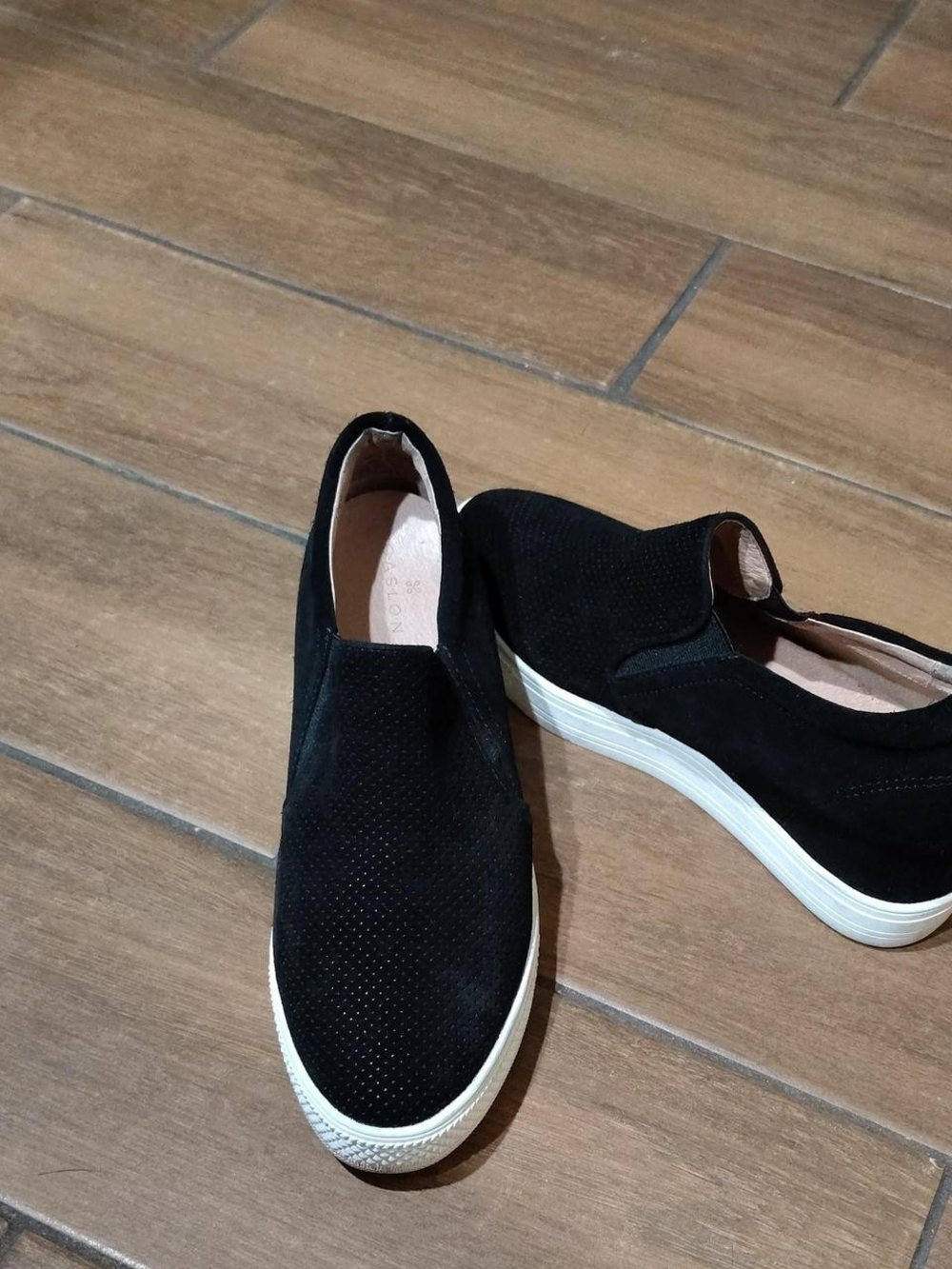Caslon Black Suede Platform Slip-On Sneakers with White Sole